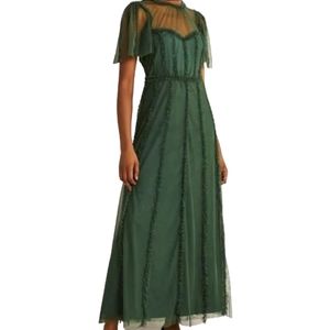 Boden Frill Tulle Maxi Dress size US 12 Trekking Green